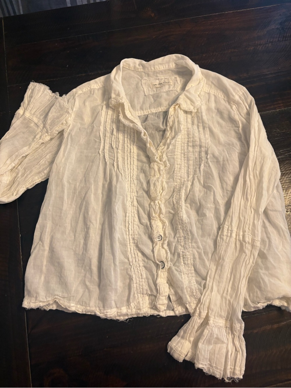 Free People Cream Lightweight Ruffle Blouse